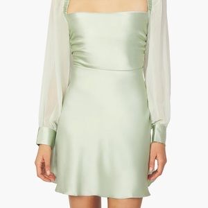 Puff sleeve crinkle chiffon dress